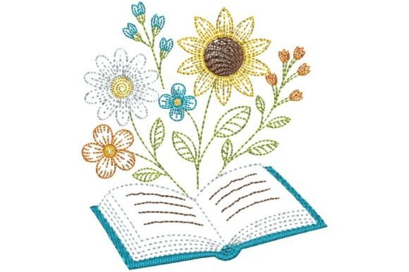 Book and Flowers Embroidery Design