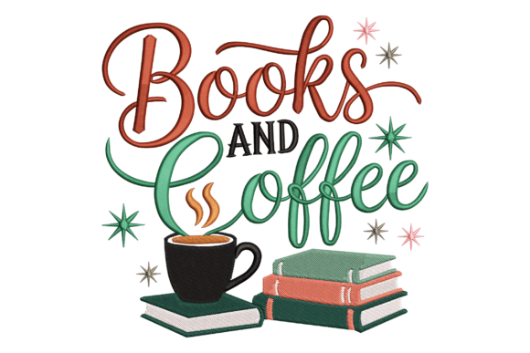 Books and Coffee Embroidery Design