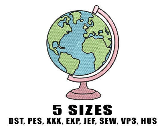 Globe Map Embroidery Designs